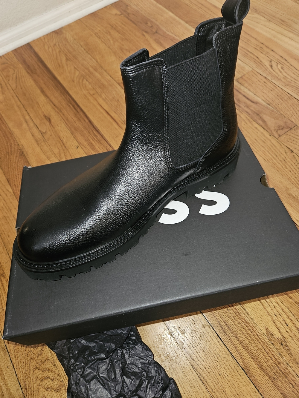 Boss Black Leather Chelsea Lug Boot